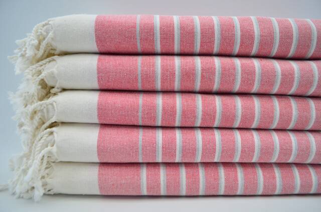 "Red Striped Terry Towel, Turkish Peshtemal, Bohemian Towel, Terry Peshtemal, Ultra Soft Towel, 40""x65" - image 1