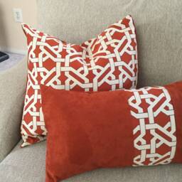 Rust Pillow Cover, Terracotta & Creme Pillow, Persimmon Tiles Pillow Fall Thanksgiving Decor, Autumn Pillows, Decor - thumbnail 3
