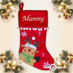 Personalized Embroidered Christmas Stocking Luxury Xmas Sack With Pom Poms - thumbnail 2
