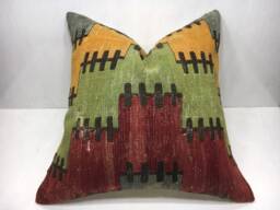 Vintage Turkish Kilim Pillow Cover, Handwoven Accent Cushion - 24x24 - thumbnail 1