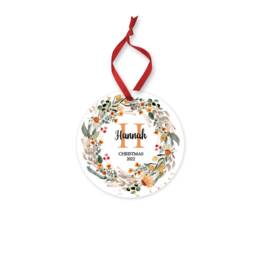 Personalised Christmas Ornament Initial Eucalyptus Wreath, Ceramic Keepsake - thumbnail 4