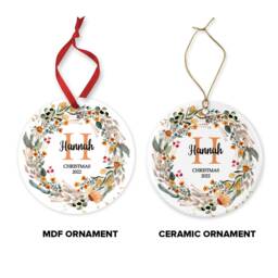 Personalised Christmas Ornament Initial Eucalyptus Wreath, Ceramic Keepsake - thumbnail 3