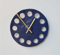 Circular Round Blue Glazed Stoneware Ceramic Minimalist Wall Clock 20 cm Diam - thumbnail 1