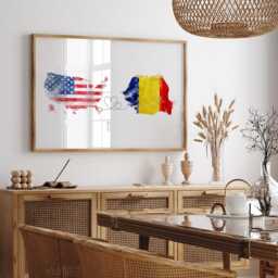 Us To Romania Watercolour Flag Map Wall Art Print - United State Of America Anniversary Moving Gift - thumbnail 3