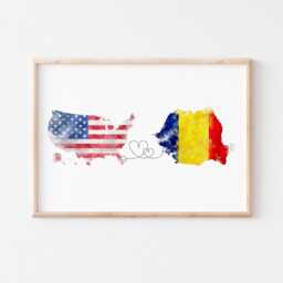 Us To Romania Watercolour Flag Map Wall Art Print - United State Of America Anniversary Moving Gift - thumbnail 2