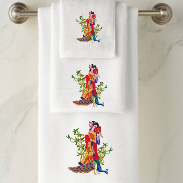 Embroidered Geisha Woman Towel Personalized Japanese Gift - image 1