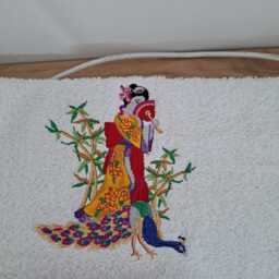 Embroidered Geisha Woman Towel Personalized Japanese Gift - thumbnail 3