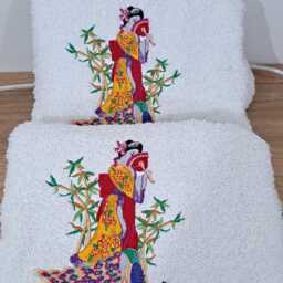 Embroidered Geisha Woman Towel Personalized Japanese Gift - thumbnail 2