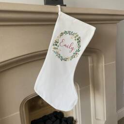 Personalised Christmas Stocking - Name Family Stockings Decorations Wreath - thumbnail 2