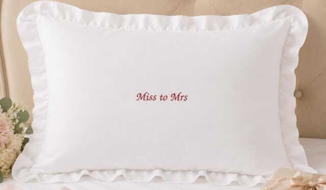 Personalised Miss To Mrs Cotton Ruffle Princess Pillowcase, Embroidered Bridal Gift, Anniversary Keepsake - image 1