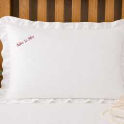 Personalised Miss To Mrs Cotton Ruffle Princess Pillowcase, Embroidered Bridal Gift, Anniversary Keepsake - thumbnail 4