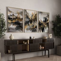 Set Of 3 Black & Gold Wall Art - Mountains 2 Theme - thumbnail 1