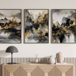 Set Of 3 Black & Gold Wall Art - Mountains 2 Theme - thumbnail 2