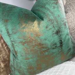 Green Gold Cushion Cover, Luxury Pillow Cover For Sofa Or Bed, Designer Velvet Touch Fabric Tapini Forest, Metallic - thumbnail 2