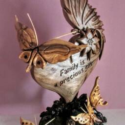 Butterfly Family, Sculpture, Carving, Wooden Heart, Home Decor, House Warming, Wood Unique - thumbnail 4