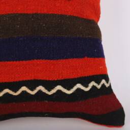 Vintage Turkish Kilim Pillow Cover Handwoven Wool Cushion - 16x16 - thumbnail 2