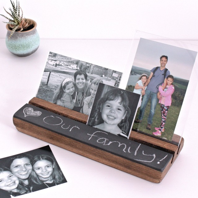 Chalk Board Photo Block - Photo Frame Multiple Holder- Wooden Keepsake 5Th Anniversary Gift Mothers Day Idea Multi - image 1