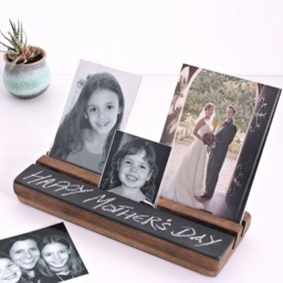 Chalk Board Photo Block - Photo Frame Multiple Holder- Wooden Keepsake 5Th Anniversary Gift Mothers Day Idea Multi - thumbnail 2