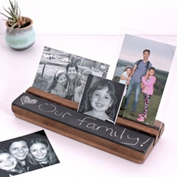 Chalk Board Photo Block - Photo Frame Multiple Holder- Wooden Keepsake 5Th Anniversary Gift Mothers Day Idea Multi - thumbnail 3