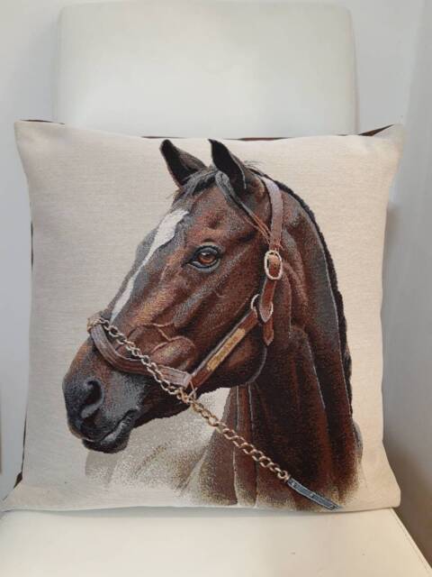 Horse Head Jacquard Tapestry Cushion Cover 45x45 cm. Trendy Interior Decoration - Decorative Housewarming Birthday - image 1