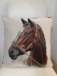 Horse Head Jacquard Tapestry Cushion Cover 45x45 cm. Trendy Interior Decoration - Decorative Housewarming Birthday - thumbnail 1