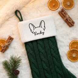 Custom Pet Christmas Stocking, Embroidered Name Stocking With Ear Outline, Personalized Dog Or Cat Holiday Gift For Lovers - thumbnail 3