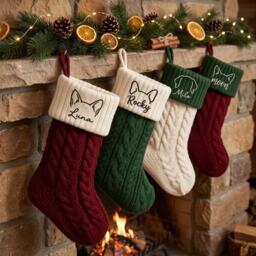 Custom Pet Christmas Stocking, Embroidered Name Stocking With Ear Outline, Personalized Dog Or Cat Holiday Gift For Lovers - thumbnail 1