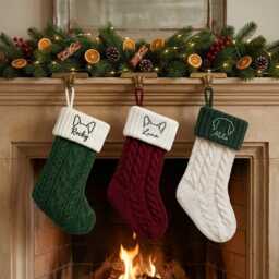 Custom Pet Christmas Stocking, Embroidered Name Stocking With Ear Outline, Personalized Dog Or Cat Holiday Gift For Lovers - thumbnail 2