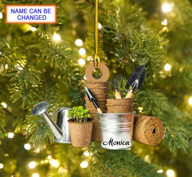 Custom Name Garden Tool Christmas Ornament, Tree Hanging Decor, Flat 2D Ornament Acrylic/ Wooden, Gardening Lover Gift - image 1