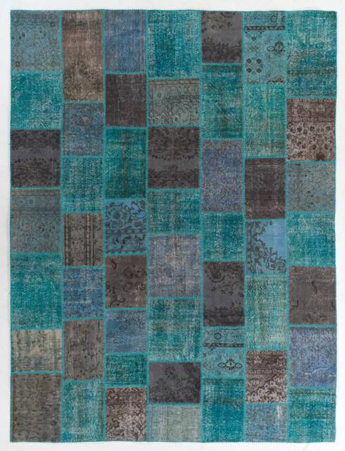 Hand-stitched Turquoise Patchwork Rug Upcycled Turkish Rug - 10' X 13' - image 1