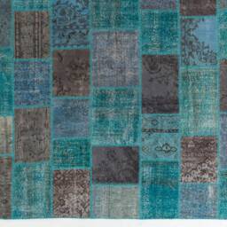 Hand-stitched Turquoise Patchwork Rug Upcycled Turkish Rug - 10' X 13' - thumbnail 2