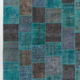 Hand-stitched Turquoise Patchwork Rug Upcycled Turkish Rug - 10' X 13' - thumbnail 4