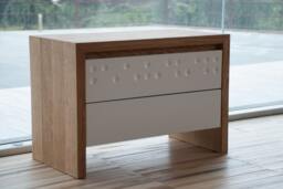 Mid Century Bedside Table in Solid Oak & White With Two Decorated Drawers - thumbnail 1