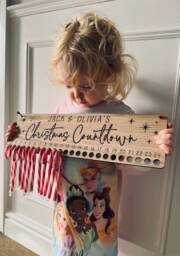 Candy Cane Christmas Countdown Wooden Plaque- Personalised Advent Calendar- Traditions- Personalised Advent Festive Kids Children Xmas Decor - thumbnail 1