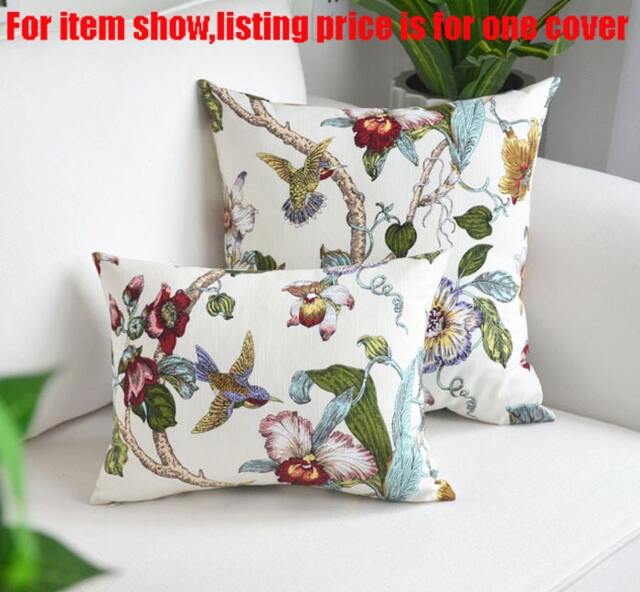 Hummingbird Tree Flower Pillow Cover, Cotton Canvas, Decorative Cushion - image 1