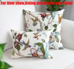 Hummingbird Tree Flower Pillow Cover, Cotton Canvas, Decorative Cushion - thumbnail 1