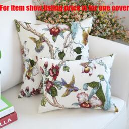 Hummingbird Tree Flower Pillow Cover, Cotton Canvas, Decorative Cushion - thumbnail 2