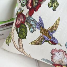 Hummingbird Tree Flower Pillow Cover, Cotton Canvas, Decorative Cushion - thumbnail 3