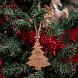 Oak, Cherry Or Walnut Wood - Personalised Baby's 1st First Christmas Xmas Tree & Snowflake Decoration/Bauble Ornament Wooden Engraved - thumbnail 2