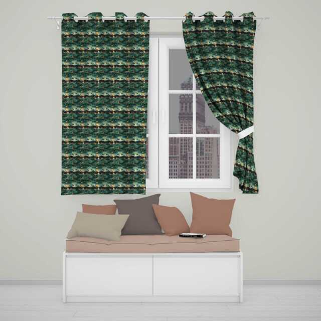 Scenic Landscape City Night Seamless Pattern Readymade Eyelet Ring Top Thermal 100% Blackout Curtains - image 1