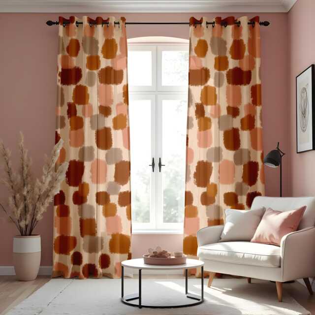 Abstract Pattern Curtains, Warm Color Blocks Drapes, Blush & Terracotta Modern Window Treatment, Living Room & Bedroom Decor - image 1