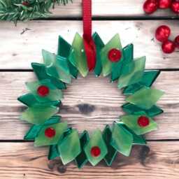 Handmade Fused Glass Wreath Ornament - Christmas Tree Decoration, Gift Box Included Secret Santa