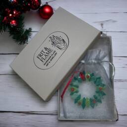 Handmade Fused Glass Wreath Ornament - Christmas Tree Decoration, Gift Box Included Secret Santa - thumbnail 3