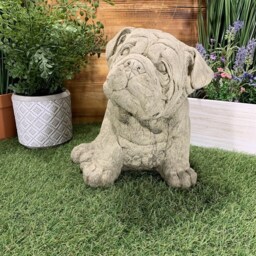 Stone Garden Cute Bulldog Pup Puppy Hand Cast Statue Gift Ornament - thumbnail 2