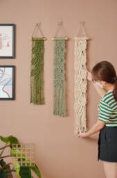 Narrow Macrame Wall Hanging, Vines Art, Vertical Decor, Boho Living Room Plant Lover Gift, Farmhouse Housewarming Gift W15 - thumbnail 1