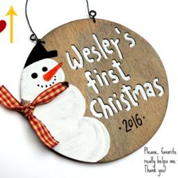 Baby Keepsake, First Christmas Ornaments, Tree Decor, Custom Name Pallet, Personalized Gifts, Snowman Decor - thumbnail 4