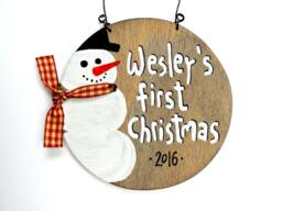 Baby Keepsake, First Christmas Ornaments, Tree Decor, Custom Name Pallet, Personalized Gifts, Snowman Decor - thumbnail 1