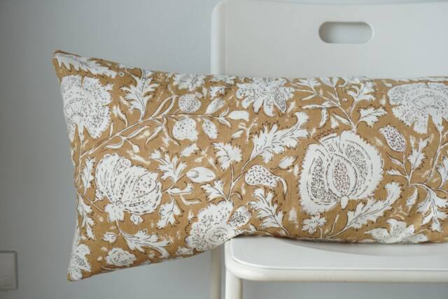Floral Lumbar Pillow Cover Indian Block Print, Boho Farmhouse Decor - image 1