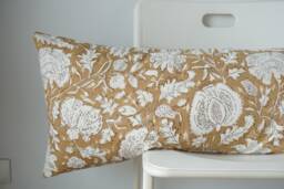 Floral Lumbar Pillow Cover Indian Block Print, Boho Farmhouse Decor - thumbnail 1