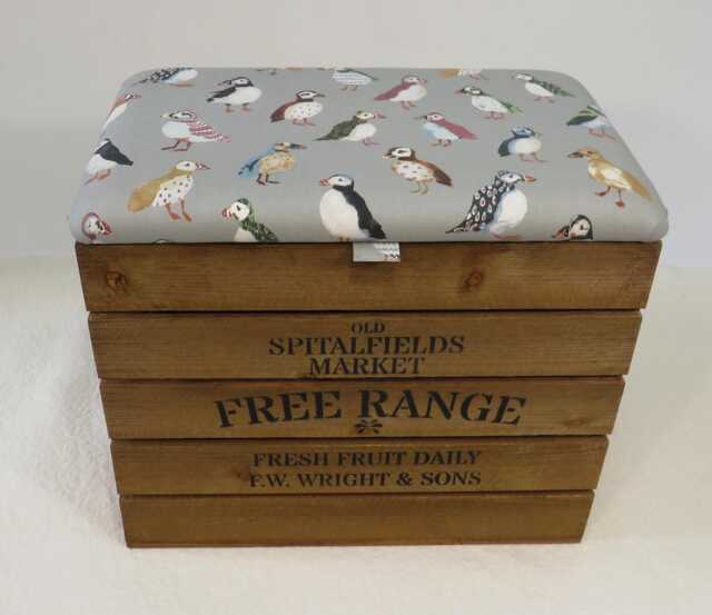 Large Rustic Wooden Storage Crate - Upholstered Fabric Lid Seat - image 1